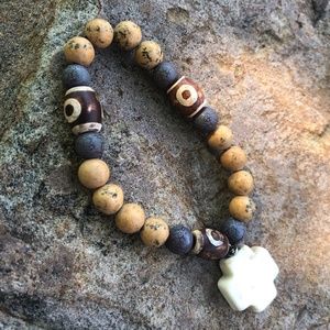 Handmade Beaded Bracelet with Cross Charms